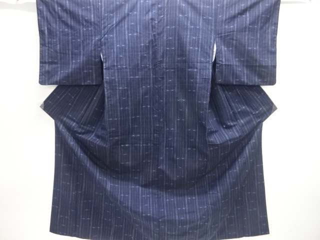 縞に絣柄織り出し手織り紬着物